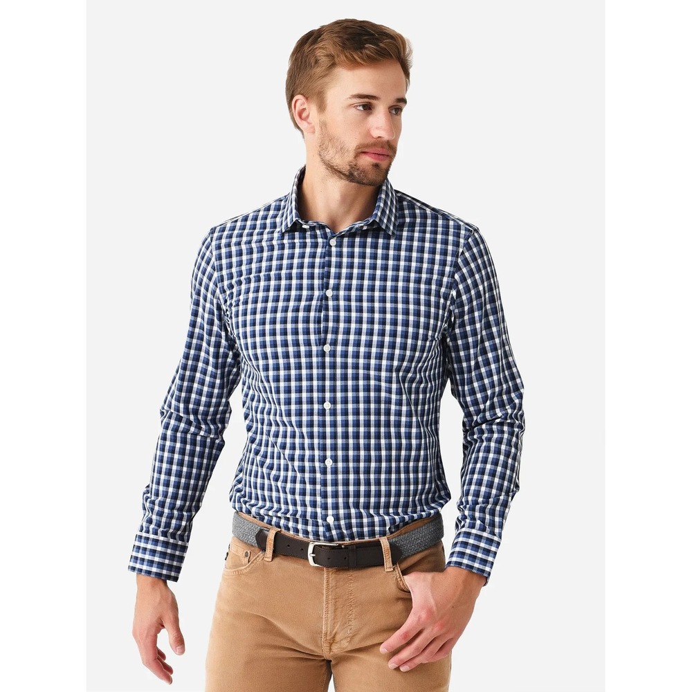 Mizzen+Main Leeward Dress Shirt Men XL Trim‎ Fit Gingham Check Performance